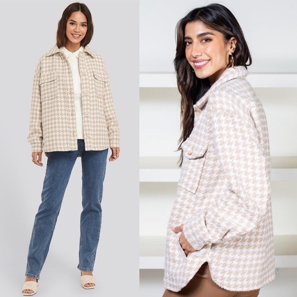 NWT REVOLVE X PISTOLA Houndstooth Wool Blend Oversized Button Up Shirt Jacket XL - Picture 9 of 13